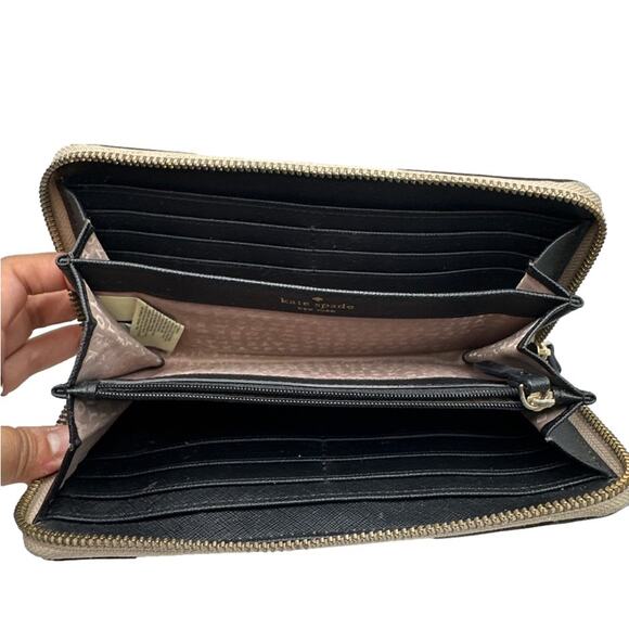 KATE SPADE New York Black and Taupe Zip Around Wallet - Picture 7 of 11